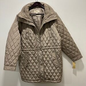MICHAEL KORS Women Quilted Barn Jacket Taupe Size 2X Warm Winter Coat